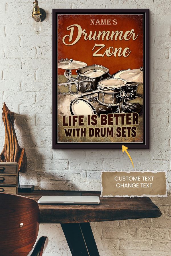 Drummer Zones Personalized Canvas Music Gift For Drum Player Music Lover Pop Fan Framed Matte Canvas Framed Prints, Canvas Paintings