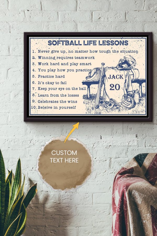 Softball Life Lessons Personalized Canvas Sport Gift For Softball Player Girl Framed Matte Canvas Framed Prints, Canvas Paintings