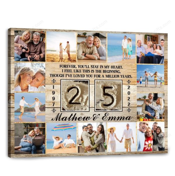 Customized Photo Collage Canvas Happy 25th Wedding Anniversary Gifts, Gift For Married Couples - Personalized Canvas Print Wall Art Home Decor