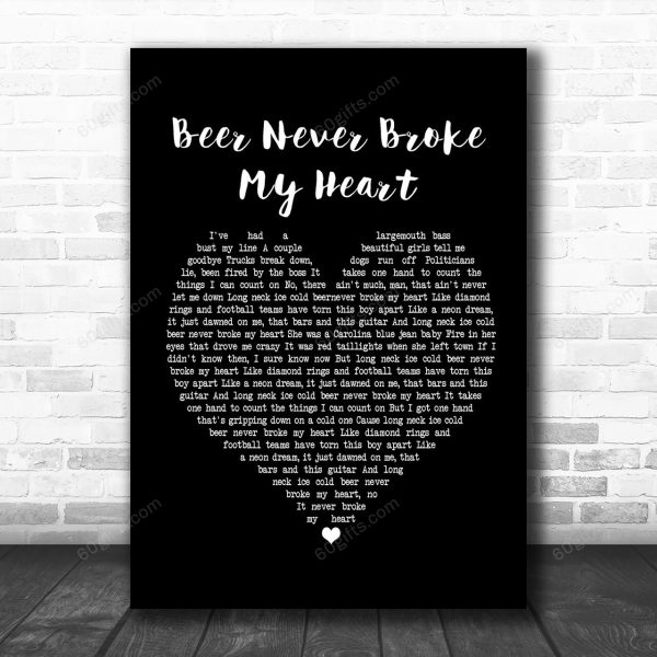 Luke Combs Beer Never Broke My Heart Black Heart Song Lyric Art Print - Canvas Print Wall Art Home Decor