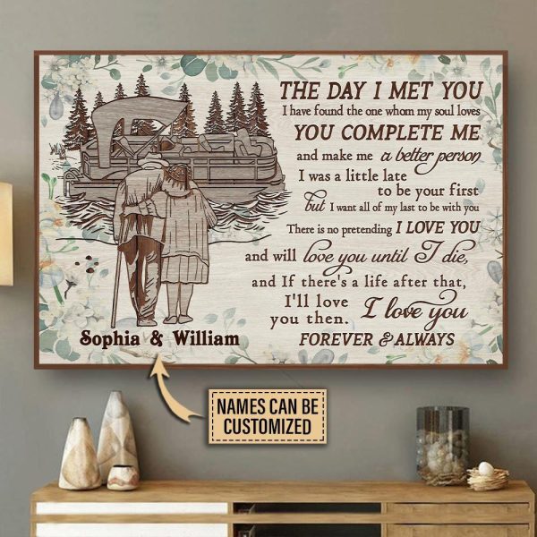 here Gifts Personalized Pontoon Floral Old Couple The Day I Met Canvas Home Decor