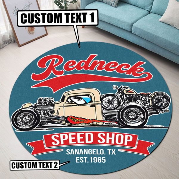 Personalized Speed Shop Round Mat