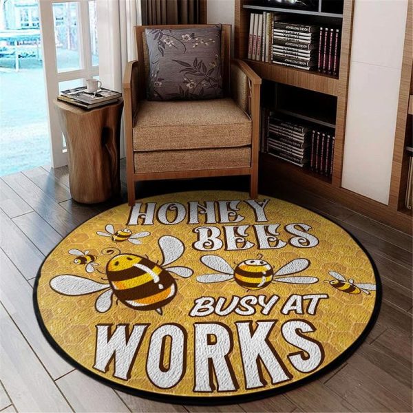 Honey Bees Busy At Work Living Room Round Mat Circle Rug