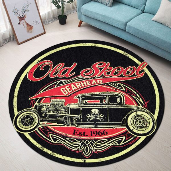 Old Skool Hot Rod Vintage Round Mat Round Floor Mat Room Rugs Carpet Outdoor Rug Washable Rugs