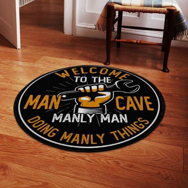 Welcome To The Man Cave Manly Men Doing Manly Things Round Mat Round Floor Mat Room Rugs Carpet Outdoor Rug Washable Rugs - Image 2