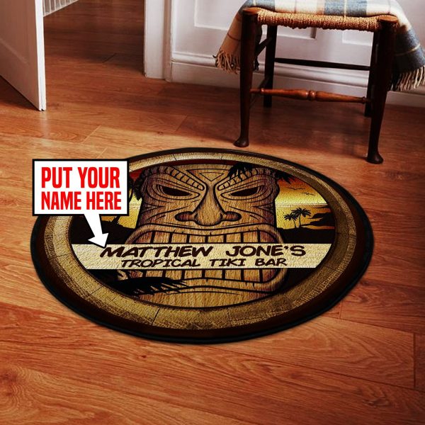 Personalized Tiki Bar Round Mat Round Floor Mat Room Rugs Carpet Outdoor Rug Washable Rugs