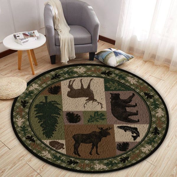 Hunting Cabin Welcome Round Rug, Carpet 08374 - Image 2