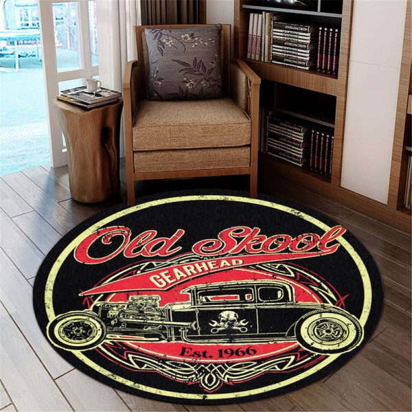 Old Skool Hot Rod Vintage Round Mat Round Floor Mat Room Rugs Carpet Outdoor Rug Washable Rugs - Image 2