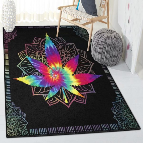 Happy Color Art Deco Rug Colorful Cannabis Rug Rectangle Rugs Washable Area Rug Non-Slip Carpet For Living Room Bedroom