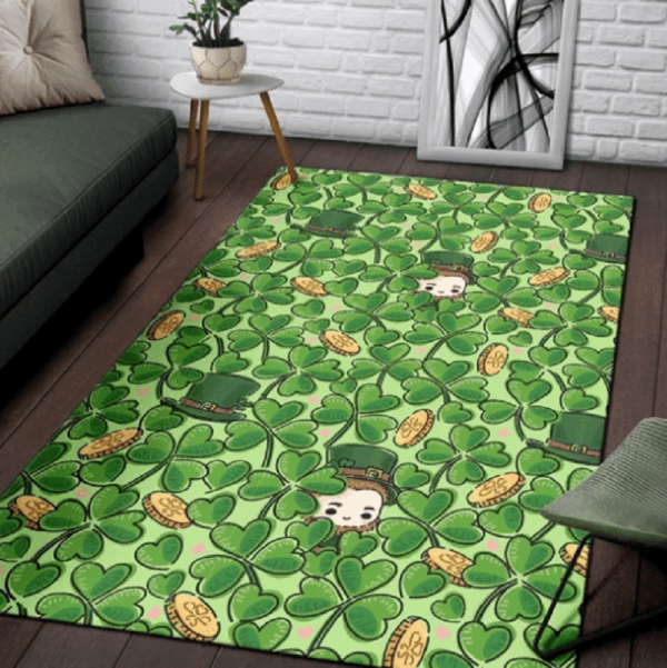 St Patrick'S Day Shamrock Pattern Rectangle Rug Carpet Washable Rugs