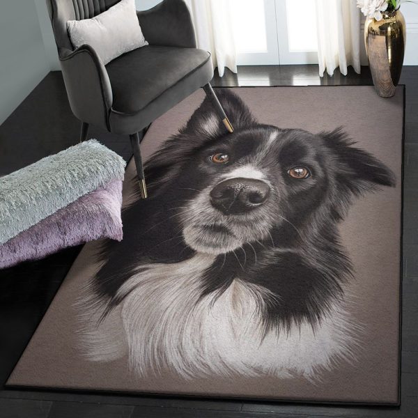 Border Collie Playroom Rug Border Collie Rug Rectangle Rugs Washable Area Rug Non-Slip Carpet For Living Room Bedroom