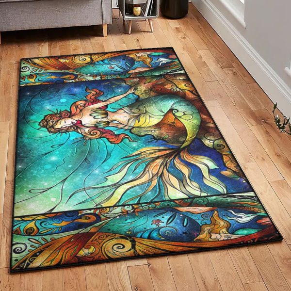 Siren Large Mermaid Rug Rectangle Rugs Washable Area Rug Non-Slip Carpet For Living Room Bedroom