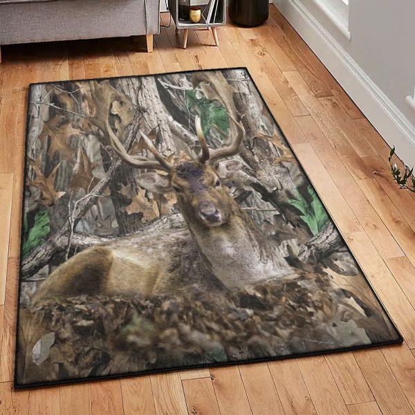 Deer Large Deer Camo Rug Rectangle Rugs Washable Area Rug Non-Slip Carpet For Living Room Bedroom