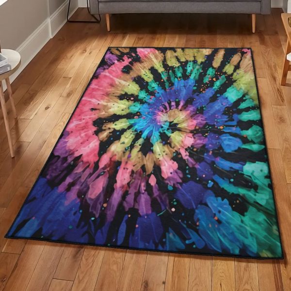 Bow Tie Playroom Rug Tie Dye Rug Rectangle Rugs Washable Area Rug Non-Slip Carpet For Living Room Bedroom