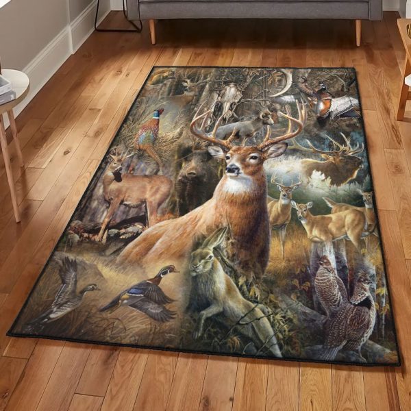 Deer Hunting Washable Hunting Deer Rug Rectangle Rugs Washable Area Rug Non-Slip Carpet For Living Room Bedroom