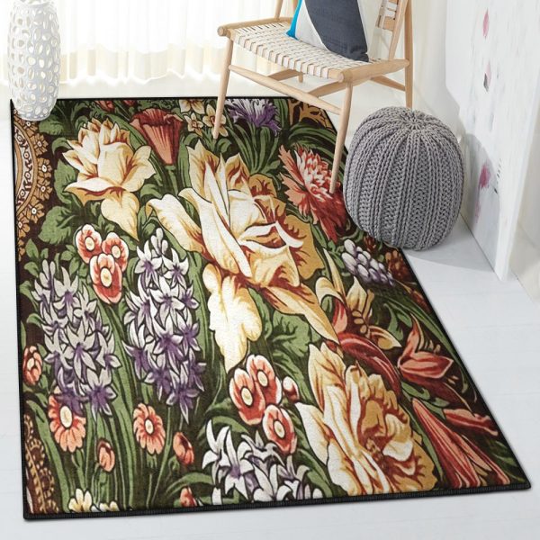 Flower Garden Dining Room Rug Flowers Garden Rug Rectangle Rugs Washable Area Rug Non-Slip Carpet For Living Room Bedroom