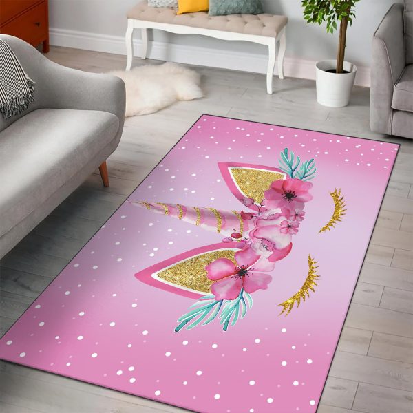 Cute Unicorn Face Rectangle Rug Carpet Washable Rugs - Image 2