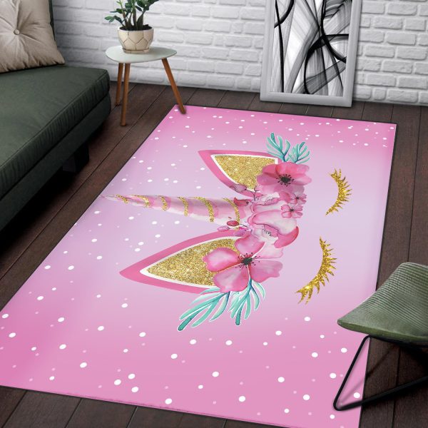 Cute Unicorn Face Rectangle Rug Carpet Washable Rugs - Image 3