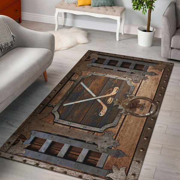 Ice Hockey Rink Iron Pattern Rectangle Rug Carpet Washable Rugs