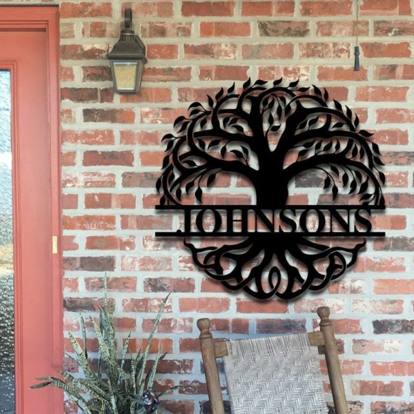 Custom Family Last Name Tree of Life Monogram Personalized Metal House