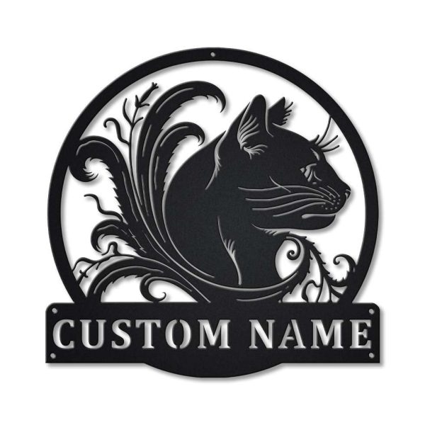 Personalized Black Cat Floral Metal Sign Art, Custom Black Cat Floral