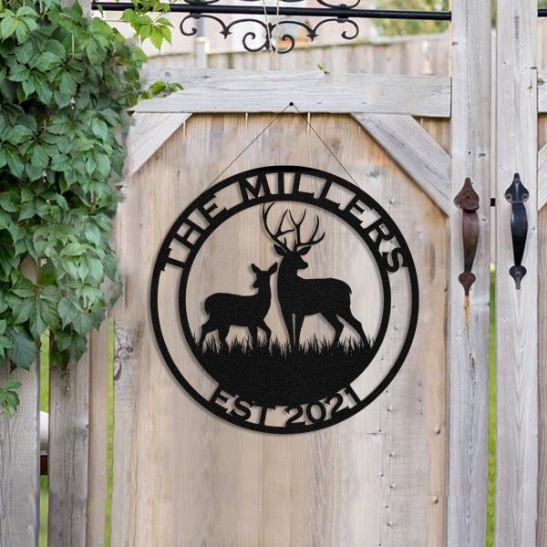 Deer Doe Hunting Hunter Metal Sign Monogram, Custom Outdoor Cabin, Lod