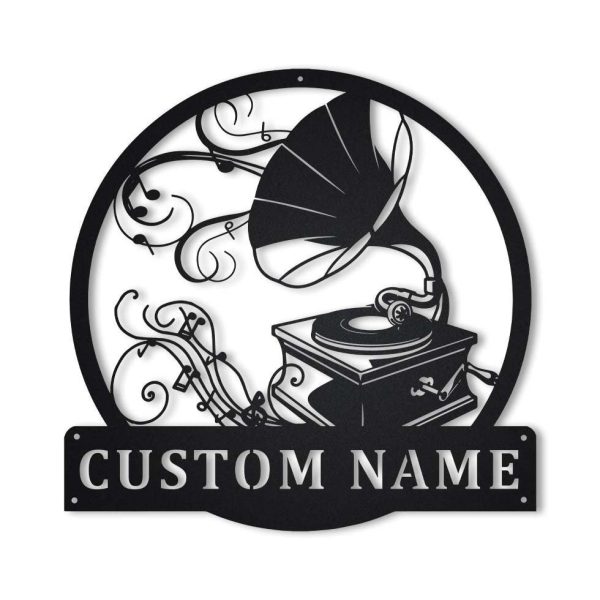 Personalized Gramophone Monogram Metal Sign Art, Custom Gramophone Nam