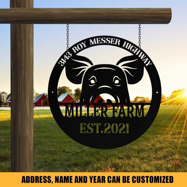 Personalized Metal Farm Sign Pig Monogram, Metal Laser Cut Metal Signs