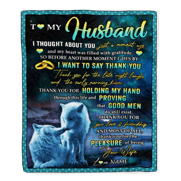 Personalized To My Husband Blanket From Wife Wolf Thank You Holding My