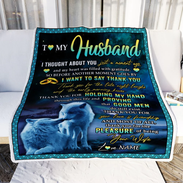 Personalized To My Husband Blanket From Wife Wolf Thank You Holding My - Image 3