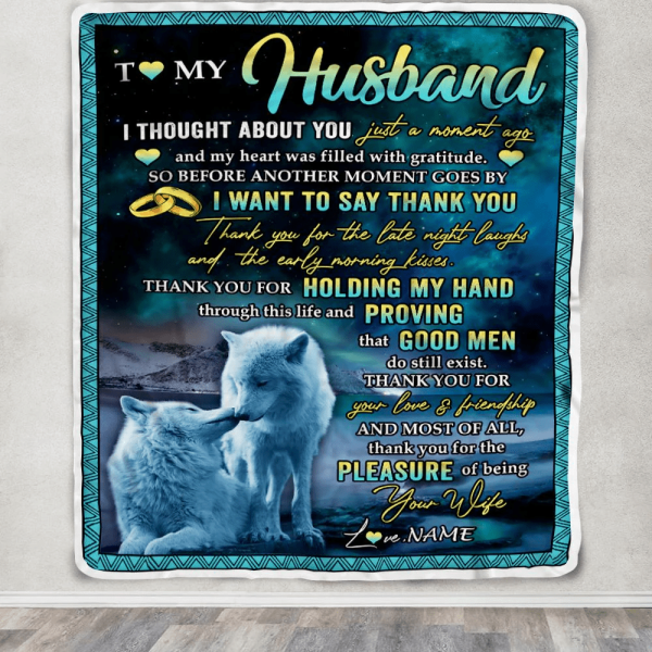 Personalized To My Husband Blanket From Wife Wolf Thank You Holding My - Image 4