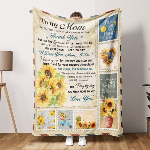 To My Mom Blanket Sunflower Blanket for Mom Birthday Gift for Mom from