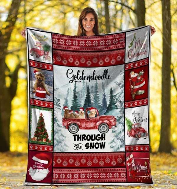 Goldendoodle Through The Snow Christmas Xmas Fleece Blanket