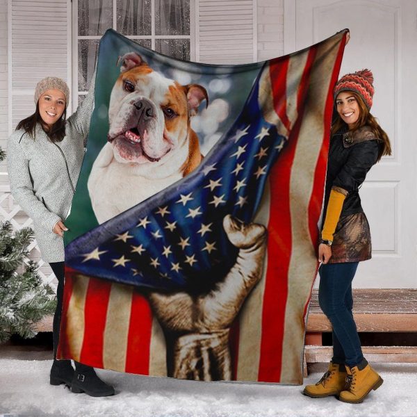 3d English Bulldog Dog American Usa Flag Fleece Blanket - Image 3