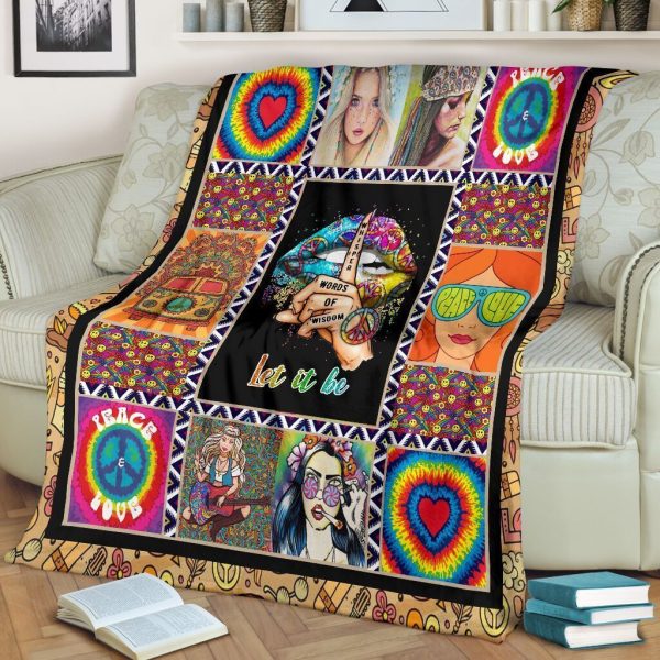 Hippie Sexy Lips Peace Sign Hippie Lovers Fleece Blanket - Image 3