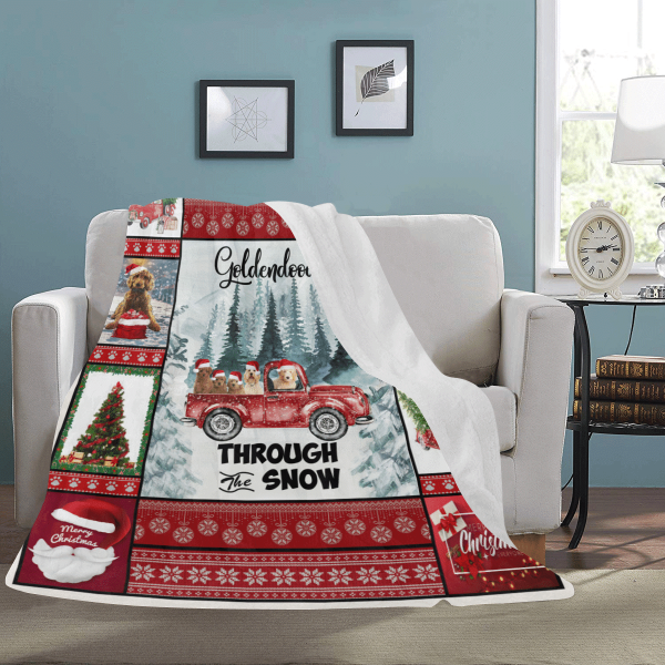 Goldendoodle Through The Snow Christmas Xmas Fleece Blanket - Image 3