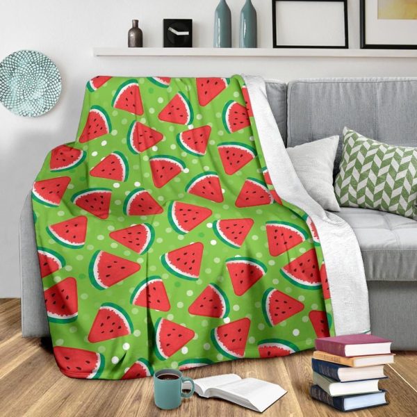 Watermelon Pattern Print Design Green Fleece Blanket - Image 3