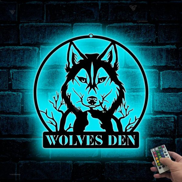 Custom Wolf Moon Metal Sign With Led Lights, Personalized Wolf Metal N