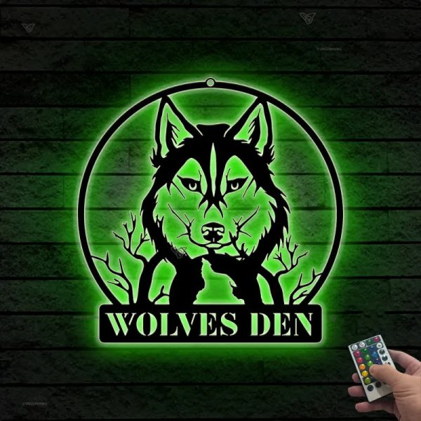 Custom Wolf Moon Metal Sign With Led Lights, Personalized Wolf Metal N - Image 3