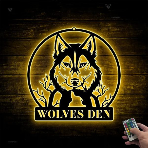 Custom Wolf Moon Metal Sign With Led Lights, Personalized Wolf Metal N - Image 2