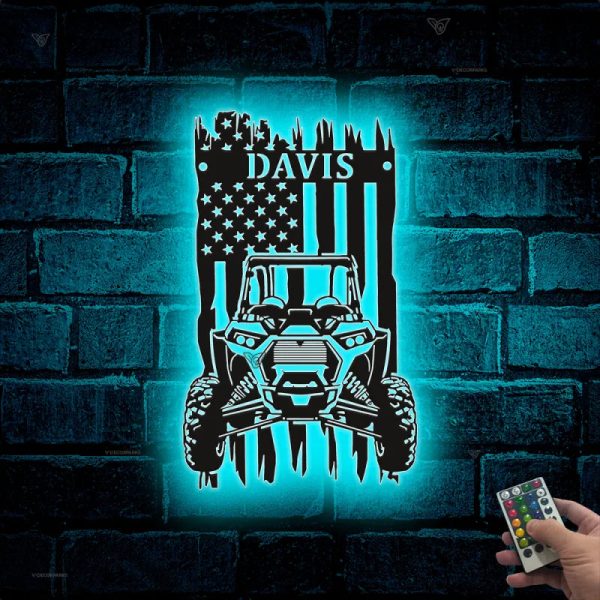 Custom Us Quad Biker Metal Wall Art Led Lights, Personalized Us Flag U - Image 2