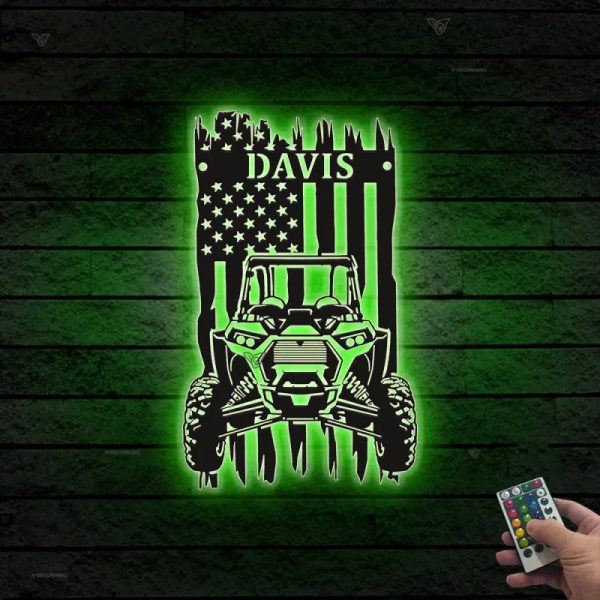 Custom Us Quad Biker Metal Wall Art Led Lights, Personalized Us Flag U - Image 3