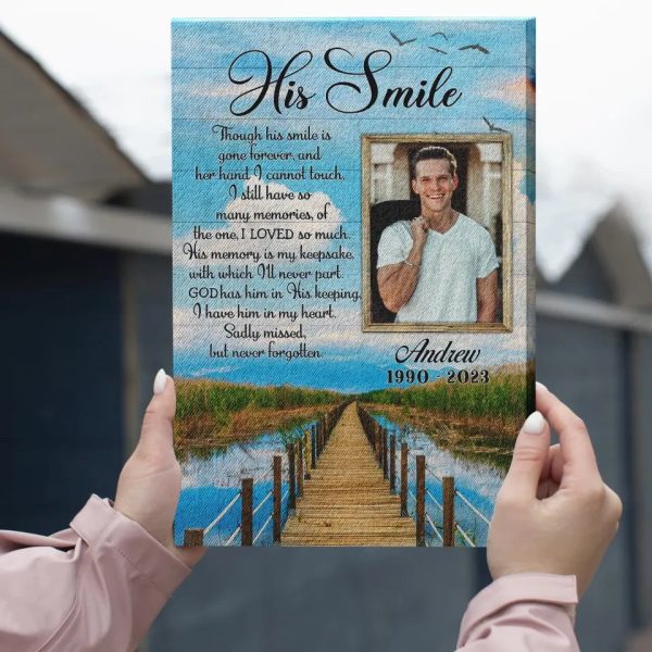 Personalized Canvas Prints, Custom Photo, Memorial Gift, Memorial Poem For Sympathy, Dad Husband On Memorial Day, His Smile Dem Canvas - Image 3