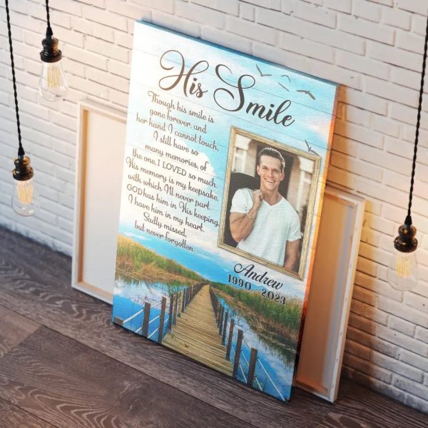 Personalized Canvas Prints, Custom Photo, Memorial Gift, Memorial Poem For Sympathy, Dad Husband On Memorial Day, His Smile Dem Canvas - Image 7