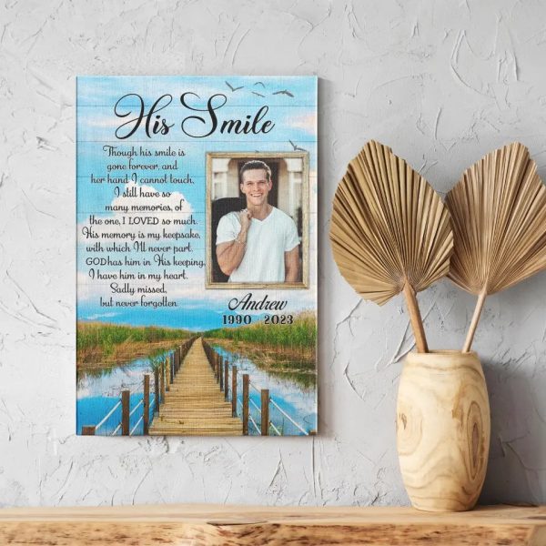 Personalized Canvas Prints, Custom Photo, Memorial Gift, Memorial Poem For Sympathy, Dad Husband On Memorial Day, His Smile Dem Canvas