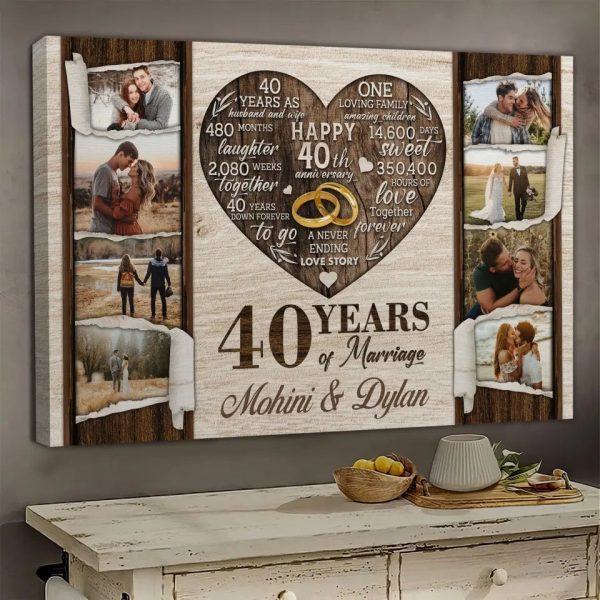 Personalized Canvas Prints, Custom Photo, Gifts For Couples, 40th Anniversary Gifts For Husband and Wife, 40 Years Of Marriage Dem Canvas - Image 2