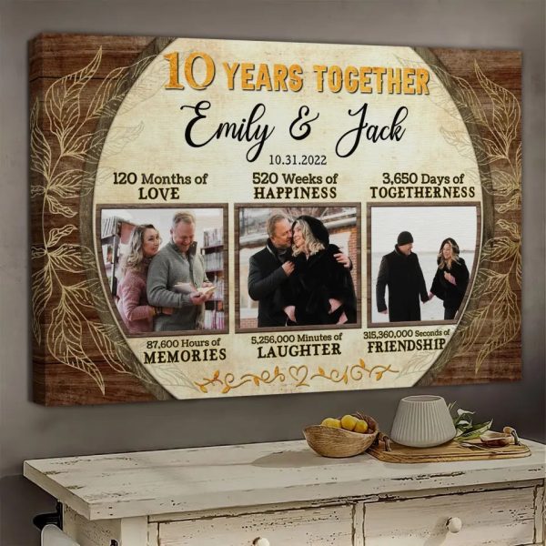 Personalized Canvas Prints, Custom Photo, Gifts For Couples, 10th Anniversary Gifts For Husband and Wife, 10 Years Together Dem Canvas - Image 6