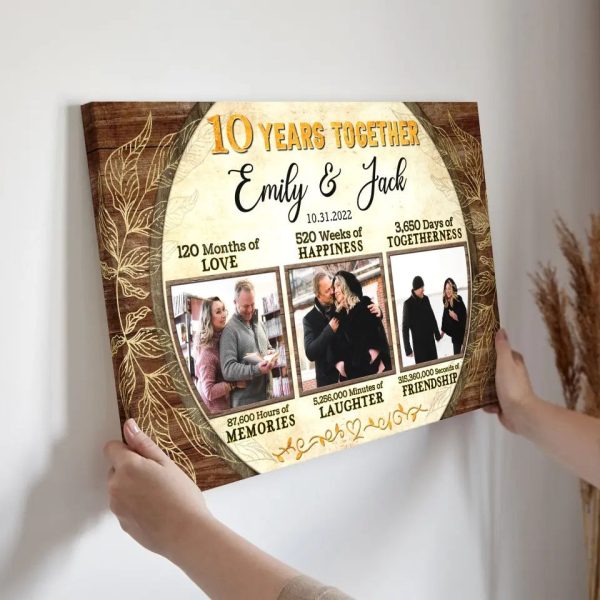 Personalized Canvas Prints, Custom Photo, Gifts For Couples, 10th Anniversary Gifts For Husband and Wife, 10 Years Together Dem Canvas