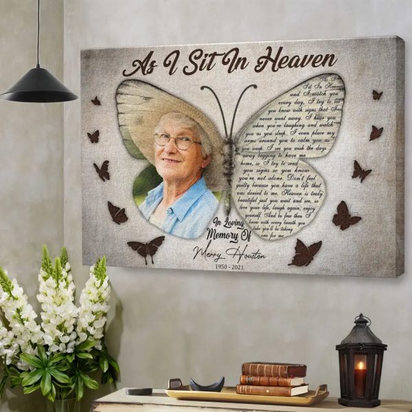 Personalized Canvas Prints, Custom Photo And Name, Sympathy Gifts, Memorial Gift, As I Sit In Heaven Dem Canvas