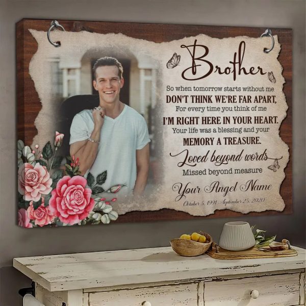 Personalized Canvas Prints, Upload Photo Memorial Gifts For Loss Of Brother, Memorial Gift, Love Beyond Words Missed Beyond Measure Dem Canvas - Image 2